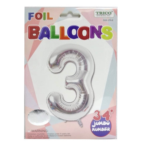 balloons foil 34in silver 3 -- 10 per case