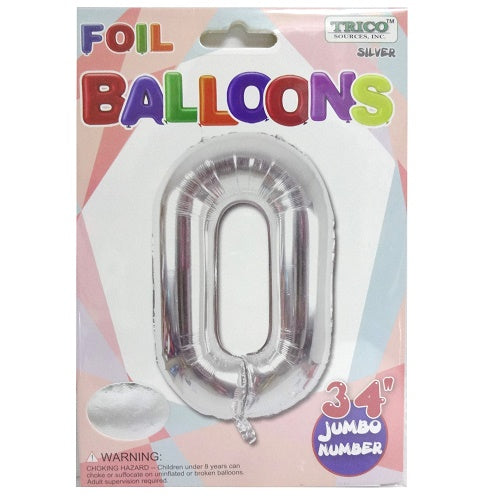 balloons foil 34in silver 0 -- 10 per case