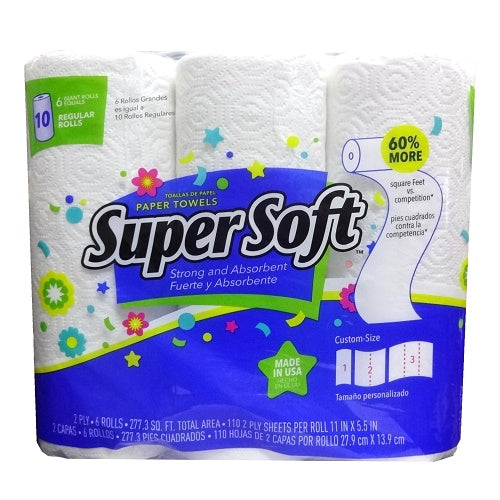 super soft paper towels 6 rolls 2-ply -- 4 per case