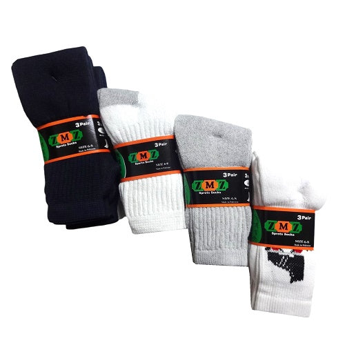 zmz socks crew 3pk 6-8 asst clrs -- 40 per box