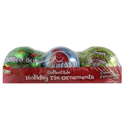 x- mas ornament tin w- candy asst -- 12 per box