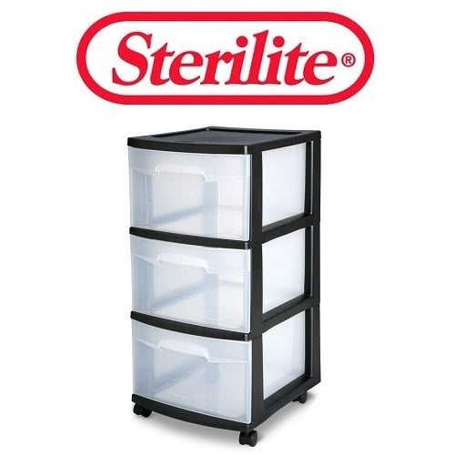 sterilite 3 drawer cart md blk w- wheels -- 2 per case