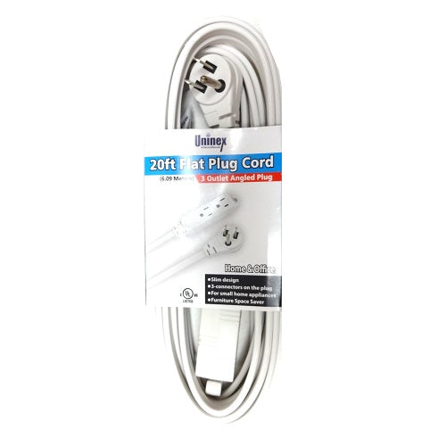 uninex flat plug cord 20ft wht -- 12 per case