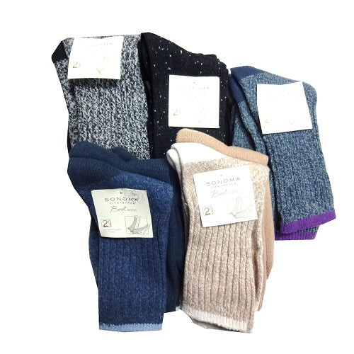 women boot socks 2pk one size asst -- 12 per box