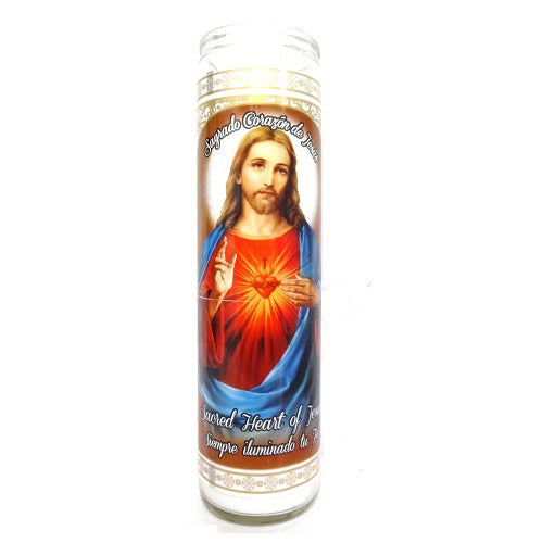 candle 8in corazon de jesus white -- 12 per case