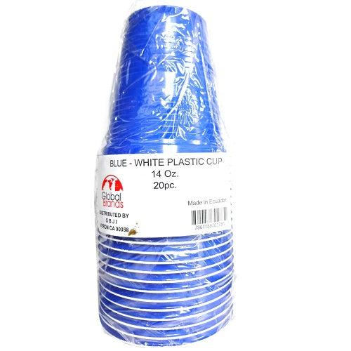 plastic cups 14oz 20ct blue- white -- 48 per case