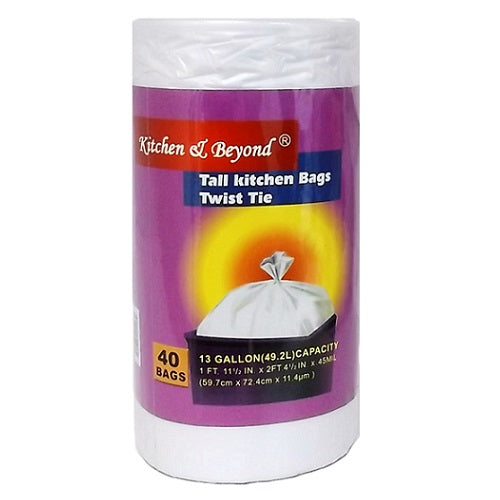 t.b tall kitchen bags 13gl 40ct white -- 24 per case