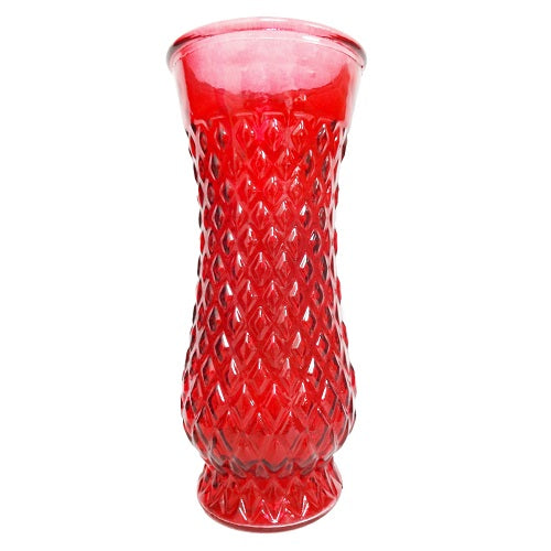 vase glass red 8.5x3.5in diamond design -- 24 per case