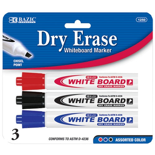 dry erase markers 3pk asst clrs -- 24 per box