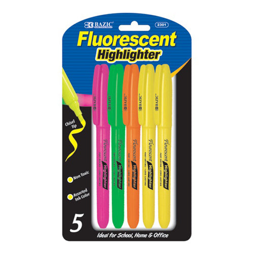 highlighters 5pk asst clrs fluorescen -- 24 per box