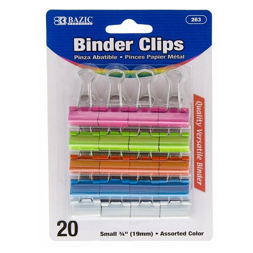 binder clips 20pk sml asst clrs -- 24 per box