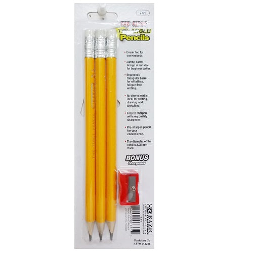 pencil tri- angle 2 3pk w- sharpener -- 24 per box