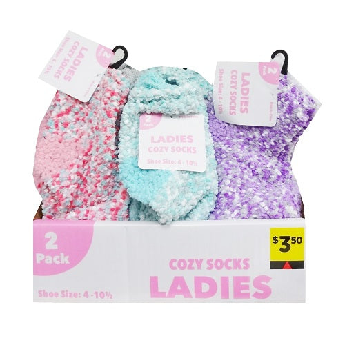 ladies socks cozy 2pk 4-10 assr cl -- 18 per box