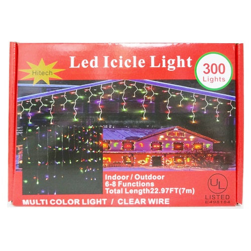 x- mas led icicle lights 300ct multicolor -- 24 per case