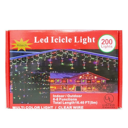 x- mas led icicle lights 200ct multicolor -- 24 per case