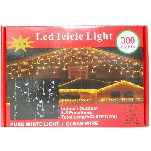 x- mas led icicle lights 300ct clear whit -- 24 per case