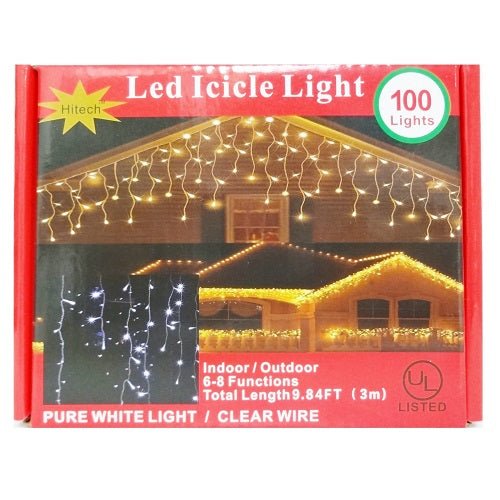 x- mas led icicle lights 100ct clr white -- 24 per case