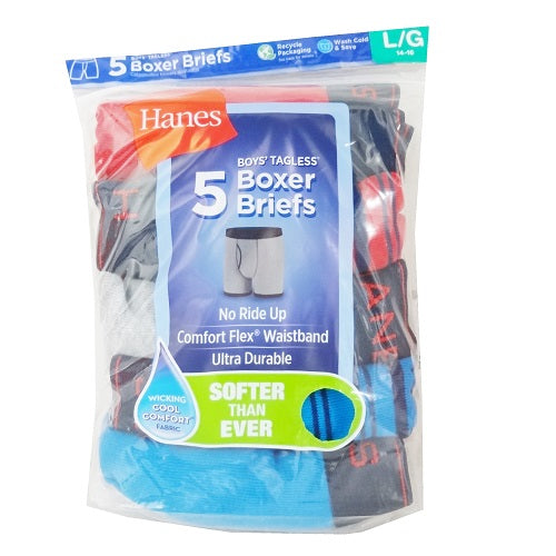 hanes boxer briefs boys 5pk lg -- 18 per case