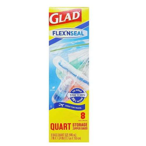 glad storage bags quart 8ct flex n seal -- 24 per case