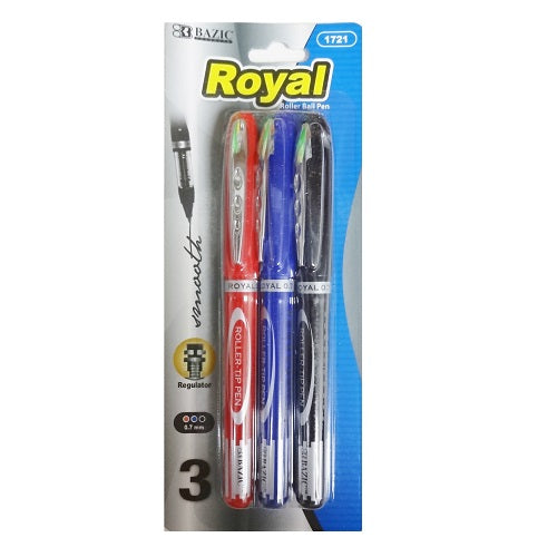 pens roller ball 0.7mm 3pk asst clrs -- 24 per box