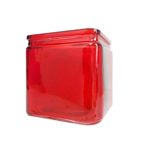 vase glass cube 3 x3 x 3in red -- 12 per case