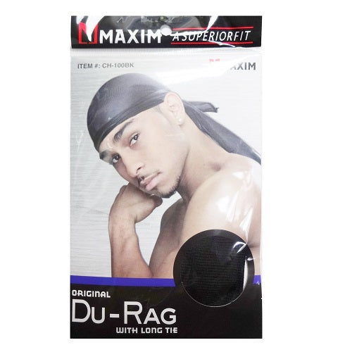 du- rag w- long tie 1pc black -- 12 per case