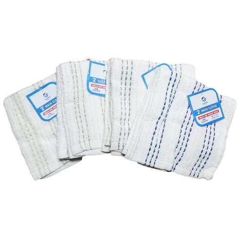 wash cloths 2pk 12x12in white w- stripes -- 12 per box