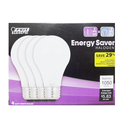 light bulb 4pk 53w soft white -- 6 per box